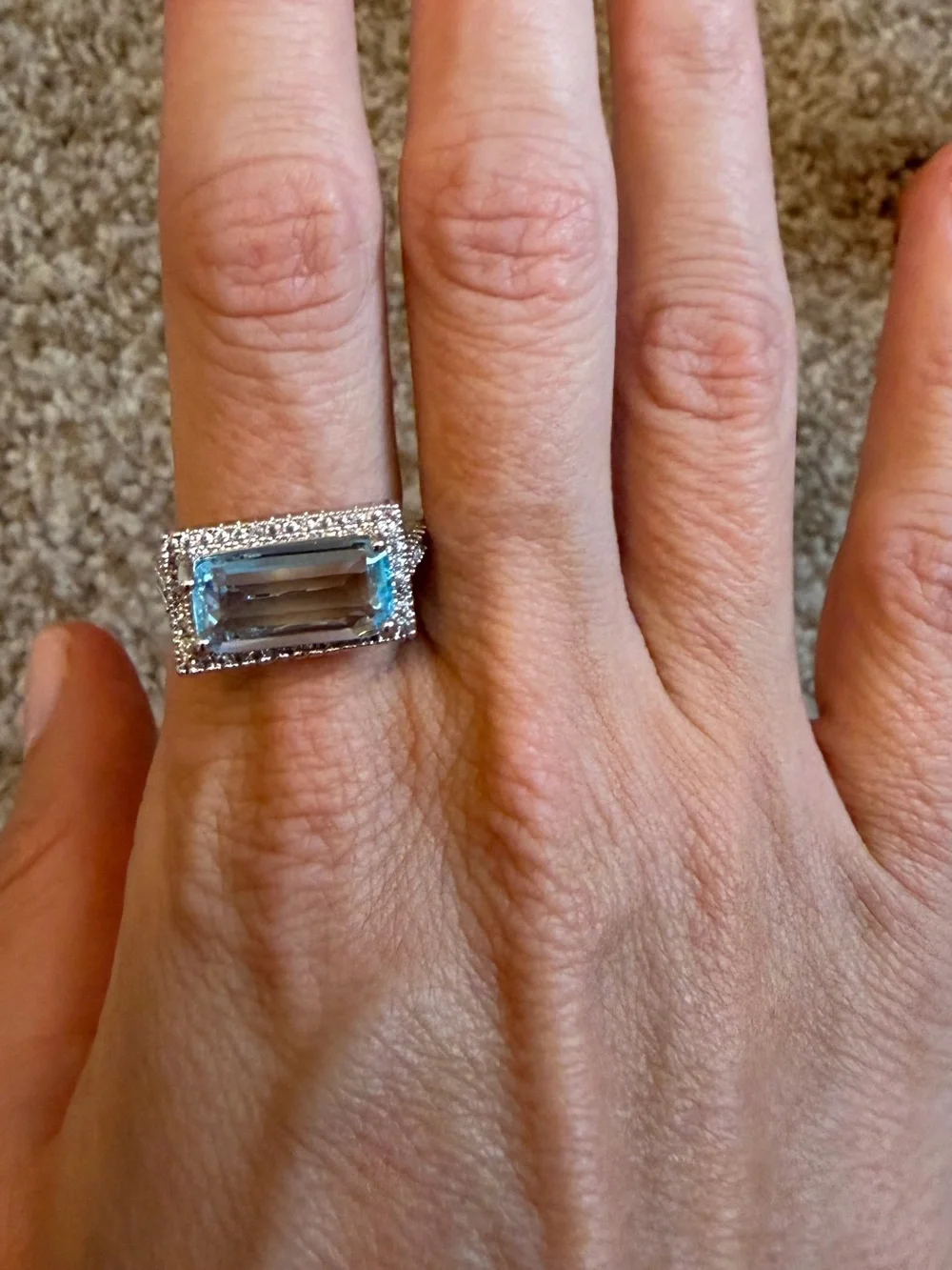 New Aquamarine Blue & Diamond 3 Ring Statement Stacked Ring Stack Set Size 7